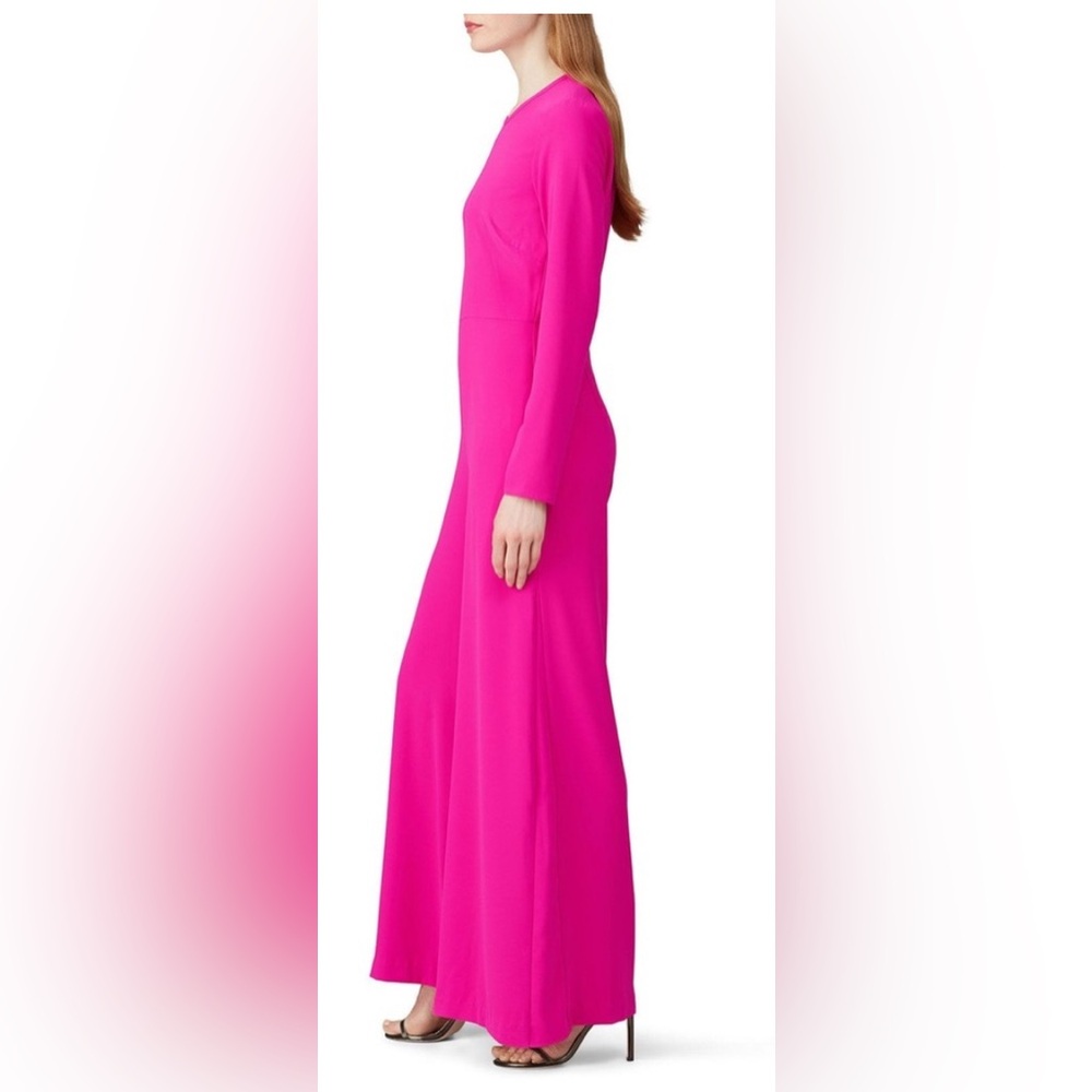 Adam Lippes Long Sleeve Wide Leg Crew Neck Long Jumpsuit Fuschia Pink Sz 14 - Picture 2 of 7